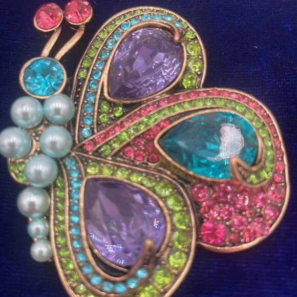 Colorful Butterfly Brooch With Rhinestones & Faux Pearls For Women 2 Inches Mult - Picture 5 of 8